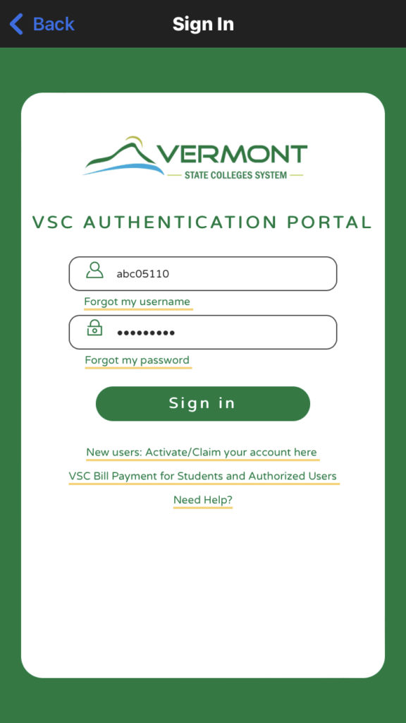 Authenticate using your Portal username and password.