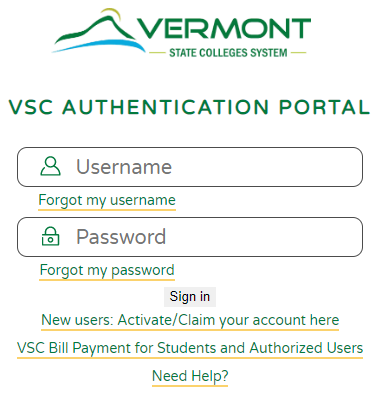 Image is a screenshot of the VSC Authentication Page