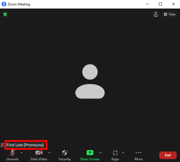 Image is a screenshot of a Zoom meeting participant block with the display name circled in red