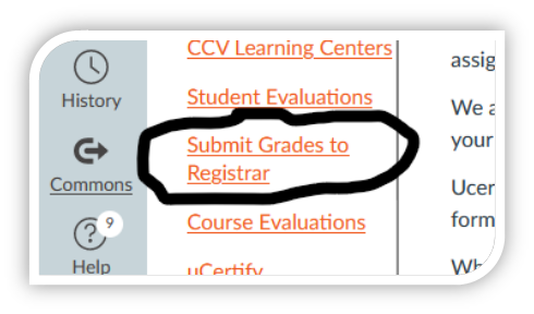 Screenshot of the Submit Grades link in Canvas