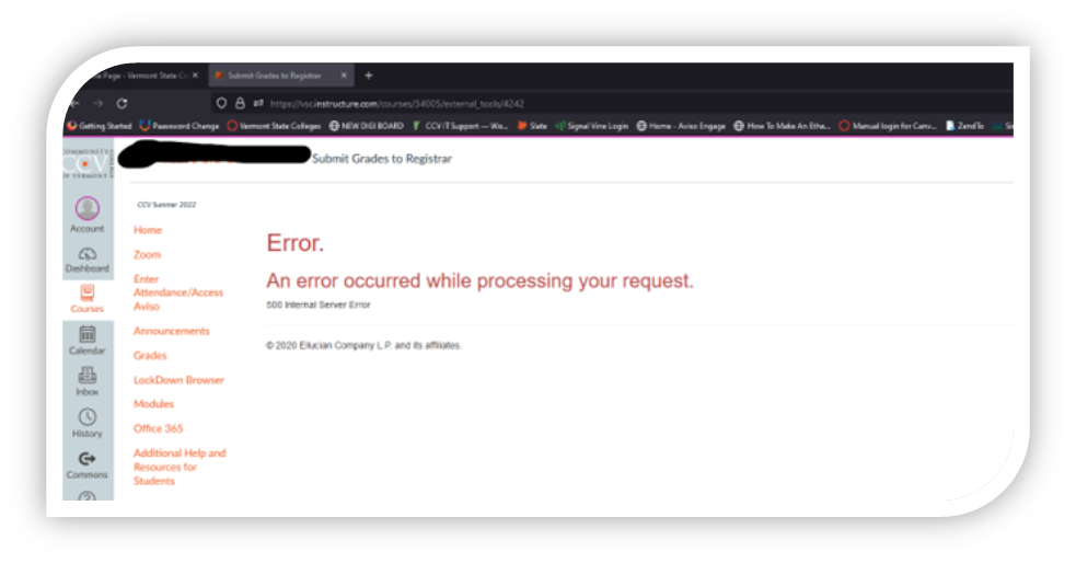 Screenshot of error message in Firefox