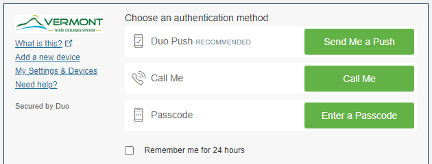 Image is a screenshot of the Duo Multi-Factor Authentication Page