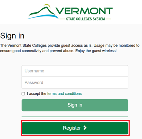 Screenshot showing the location of the Register button on the registration page.
