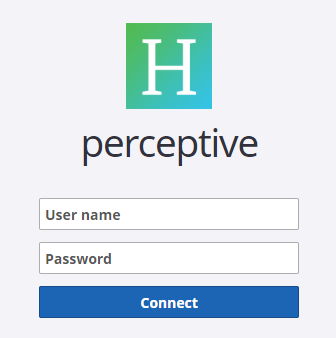 Perceptive Experience login screen: Logo, persceptive, and user name and password fields. 