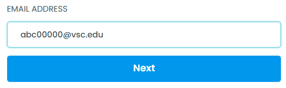 Email address input highlighting the @vsc.edu email address