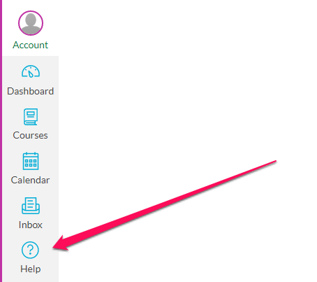 Location of Help link from within Canvas