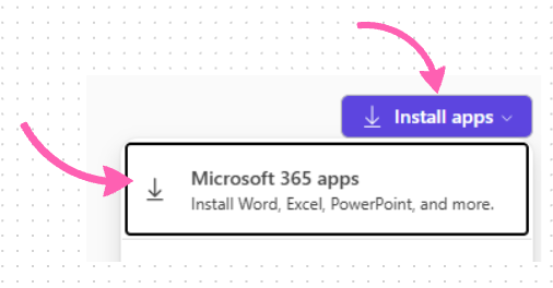 Microsoft 365 highlighting the location of the install buttons in the upper right.