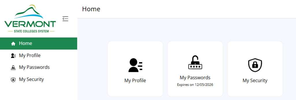 The homepage of the VSC Account Management website, highlighting the My Password section