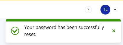 Alert showing the password reset attempt was successful