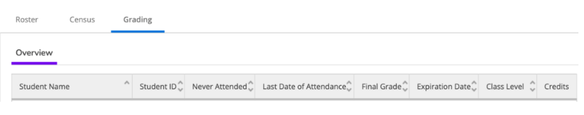 A screenshot showing the Grading tab in SelfService