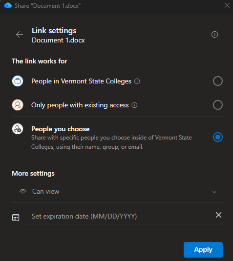 A screenshot of the various sharing options