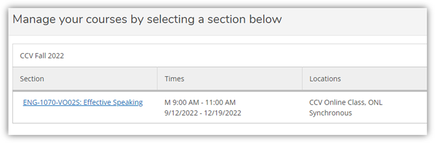 A screenshot of the list of available courses within SelfService